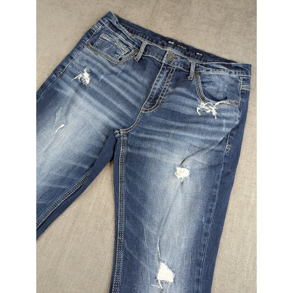 BKE Jeans Mens 38x32 Blue Jake Straight Distressed Medium Wash Denim Pants